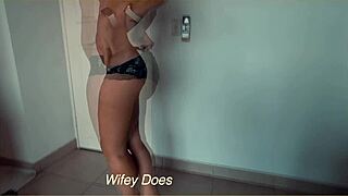 My wife strips outta her denim shorts showing big tits at home! 🔥