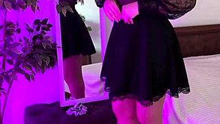 Gorgeous Mature in Sexy Garter Belt Teases Solo with Toys and See-Through Outfit