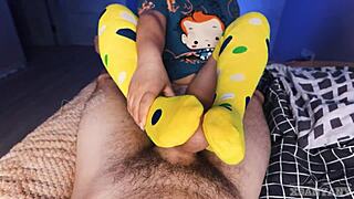 Teen Girl Gives Cum in Mouth Footjob and Sucks Hard Cock