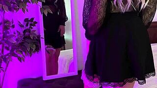 Gorgeous Mature in Sexy Garter Belt Teases Solo with Toys and See-Through Outfit