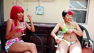 Ebony and redhead babes sucking dicks like crazy in a wild threesome 😏