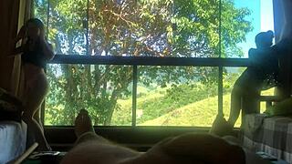 Guy scores with girlfriend and her cousin in steamy session