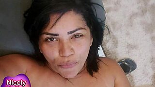 nicoly mattos gets sweaty as a naughty guy fills her bare ass with cum.