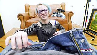 Exotic Skinny Coed Raven Finger Fucks Her Shaved Pussy While Sucking a Cock in POV