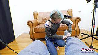 Exotic Skinny Coed Raven Finger Fucks Her Shaved Pussy While Sucking a Cock in POV