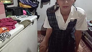 My colegiala sneaks into a stranger’s room! She ends the wild sex session with an epic blowjob.