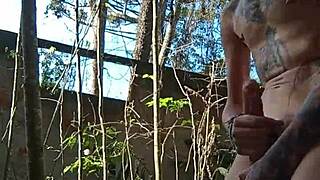 Cumming in the public backyard, wild full video! 🌿