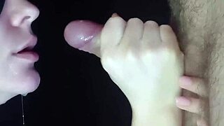 blonde babe teases with sloppy wet dick suck close-up