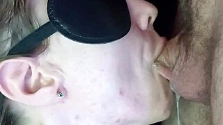 blonde babe teases with sloppy wet dick suck close-up