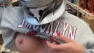 busty babe flashing her big tits everywhere in the home store. i love showing off outdoors!