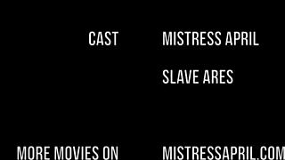 Dominatrix Mistress April commands her slave to worship her toes and cupcake in kinky stockings. She revels in his humiliation with every step in heels.