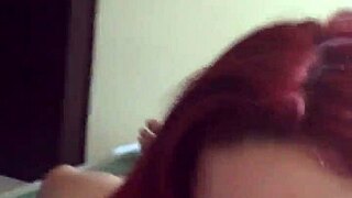 A redhead pornstar gives intense blowjob and handjob to amateur guy
