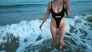 uhh, blonde flashes her tits and sucks cock on public beach, oops