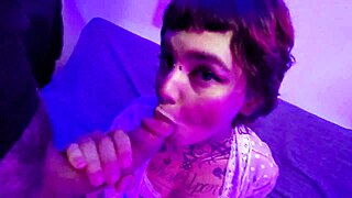cute alt teen bangs lucky guy and gets mouth filled with cum