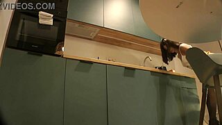 Cute housewife flashes panties in short skirt and heels