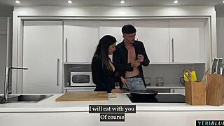 Cute couple enjoys intimate phone chat at home