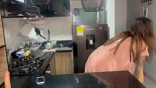 Latina maid gets drilled hard in the kitchen by employer