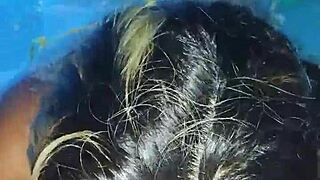 Mexican woman enjoys pool time without fear of neighbors watching