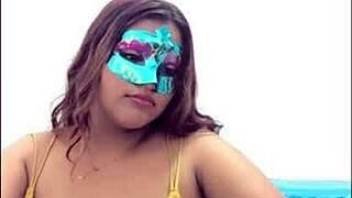 Brunette Latina Student Gropes Her Big Tits Before Exams