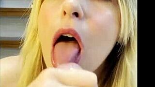 petite blonde gives intense pov blowjob to lucky stepfather