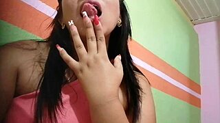 Hey, I'm so horny, licking my tight pussy for you.