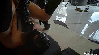 bold dominatrix pounds anal toy into small dick guy's tight ass with dirty talk and big pussy tease