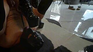 bold dominatrix pounds anal toy into small dick guy's tight ass with dirty talk and big pussy tease