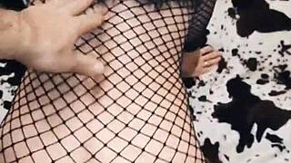 Wife Rides In Cowgirl Position Wearing Erotic Mesh Bodysuit. Gets Anal Assfucking From Behind.