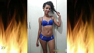 beautiful latina housewife flashing in blue lingerie, uncensored homemade slut