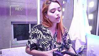 Hot girl Yaira discovers solo masturbation in her room, touching her big natural tits and pussy