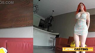 The big tits redhead latina endures rough face fucking from the fake agent.