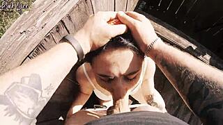 Risky Outdoor Facefuck with Cum Deep in Throat at Tower