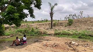 in the forest, a girlfriend gets fucked outdoors by her amateur partner, screaming with pleasure