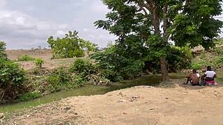 in the forest, a girlfriend gets fucked outdoors by her amateur partner, screaming with pleasure