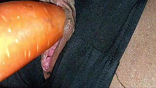 i'm cumming hard from this tight shaved pussy with fruit inside