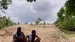 in the forest, a girlfriend gets fucked outdoors by her amateur partner, screaming with pleasure