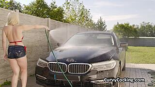 Busty Bikini Girlfriend Craves Attention After Soapy Car Wash