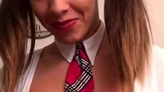 Horny Young Woman Shows Big Tits To Teacher For Blowjob In Role Play
