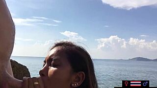 asian teen girlfriend gives public blowjob to her big dick european boyfriend