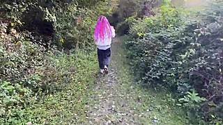 Outdoor forest rough sex with spanking for skinny teen 18+ girl