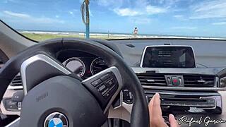 Brunette pornstar bent over for doggystyle in abandoned kiosk