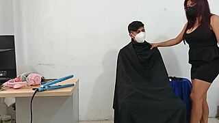 hairdresser gets frisky with clients, dominating cute canadian student next door. it's a wild homemade session with that big ass.