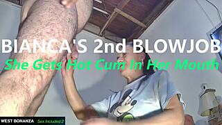 Bianca's Second Blowjob Ends with Hot Cum Filling Her Mouth.