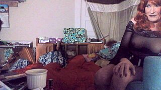 hey, watch this sexy redhead tranny swallow her 8-inch vibrating dildo!