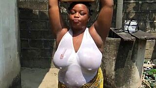 Dirty bitch rides big black cock in anal ass worship outside