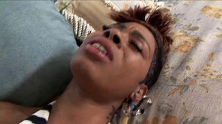 Unfaithful ebony wife with big ass and puffy pussy lips craves monster bbc filling her ass without condom for orgasm