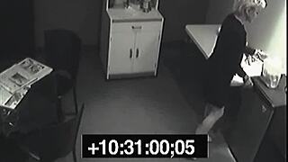 blonde in heels at work with lunch mishap