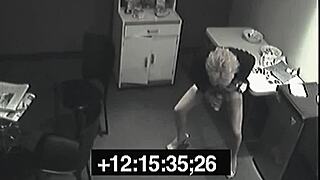 blonde in heels at work with lunch mishap