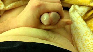 horny boy jerks off big lubed cock twice in bedroom