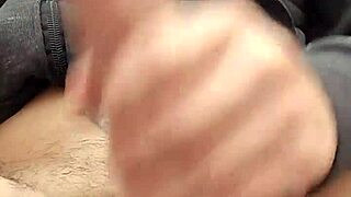 Outdoor solo handjob on huge loaded cock, flashing cum